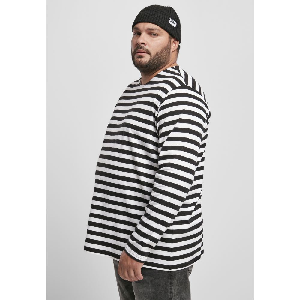 Urban Classics - Regular Stripe LS white/black Lange ärmel top - Weiß/Schwarz